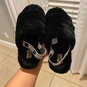 Black Ugg Fluff Yeah Slides